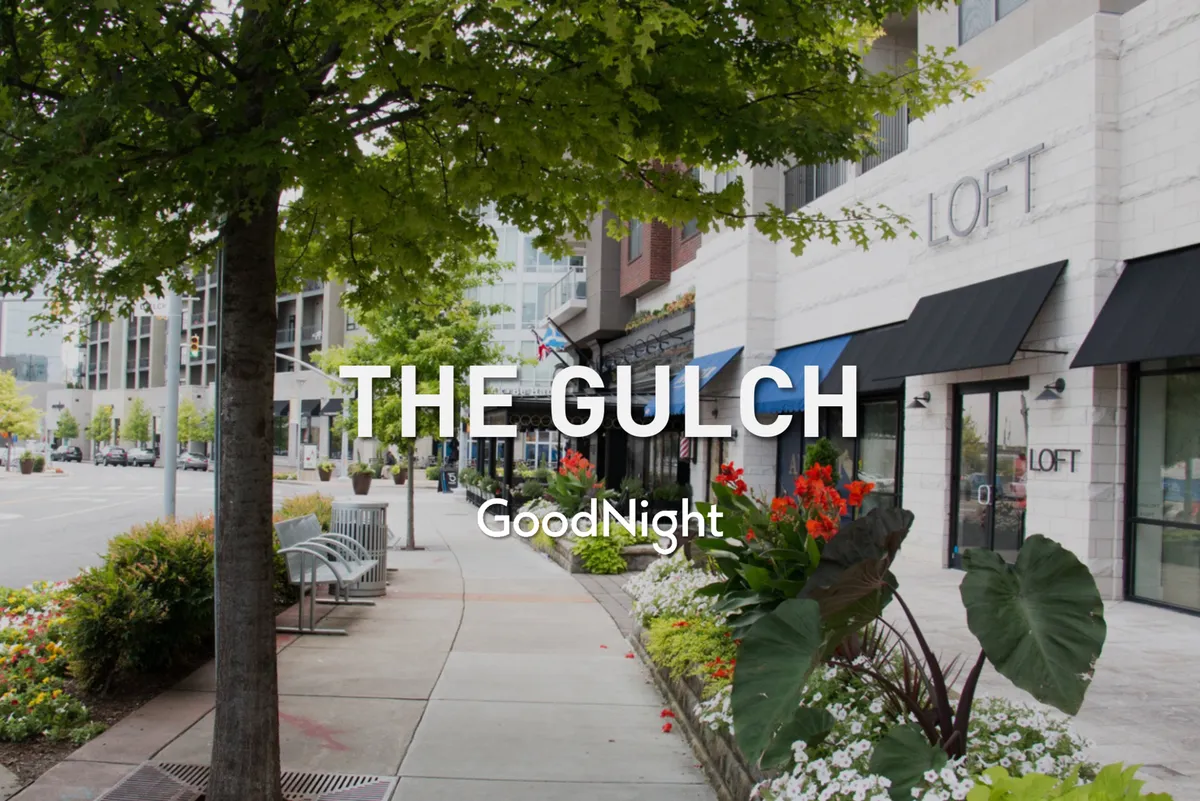 A welcoming, tree-lined sidewalk filled with flower beds, boutique storefronts, and inviting outdoor seating. The area feels lively and modern, perfect for window shopping, grabbing coffee, or enjoying local events. The inviting streetscape embodies the walkable, trendy charm described in the section.